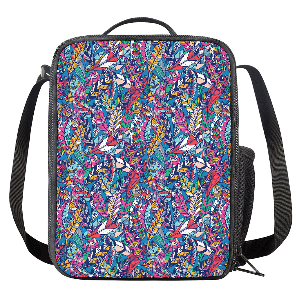 Boho Feather Pattern Print Crossbody Lunch Bag