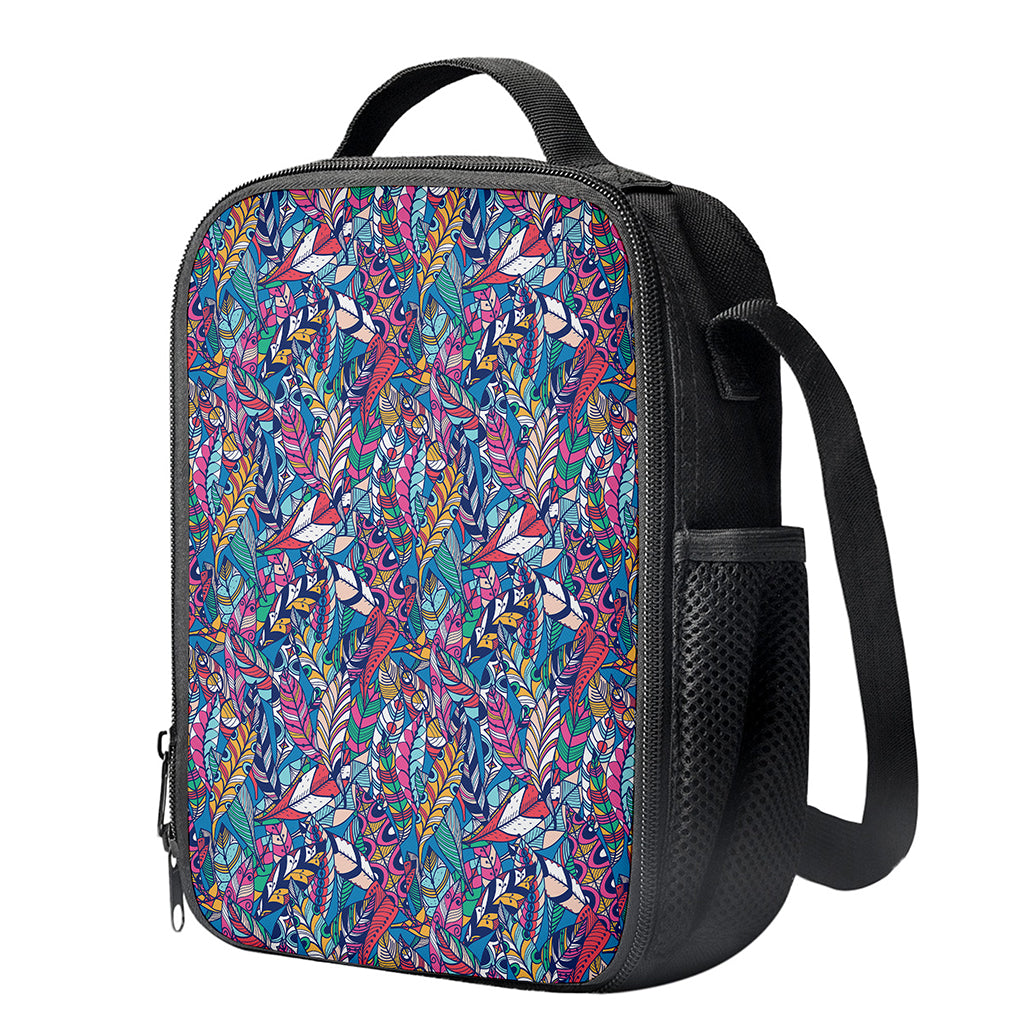 Boho Feather Pattern Print Crossbody Lunch Bag