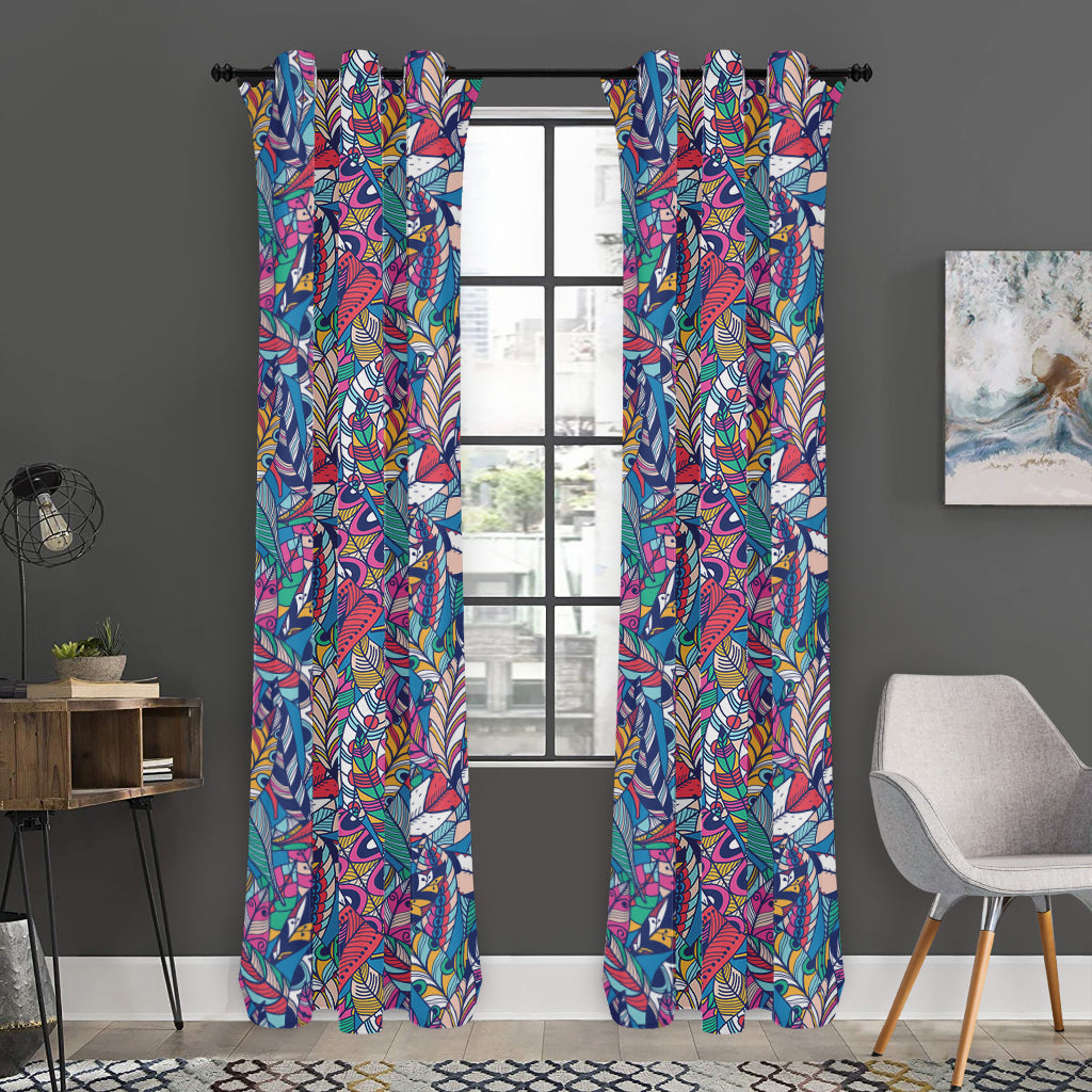 Boho Feather Pattern Print Curtain