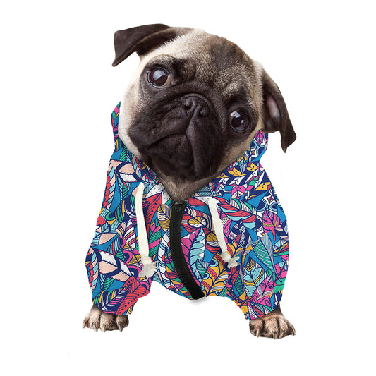 Boho Feather Pattern Print Dog Zip Up Hoodie