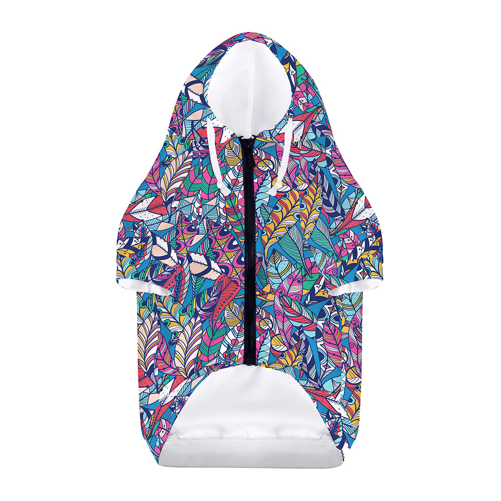 Boho Feather Pattern Print Dog Zip Up Hoodie