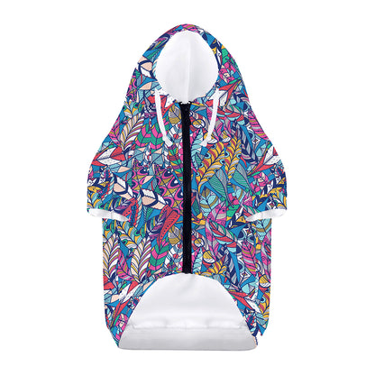 Boho Feather Pattern Print Dog Zip Up Hoodie