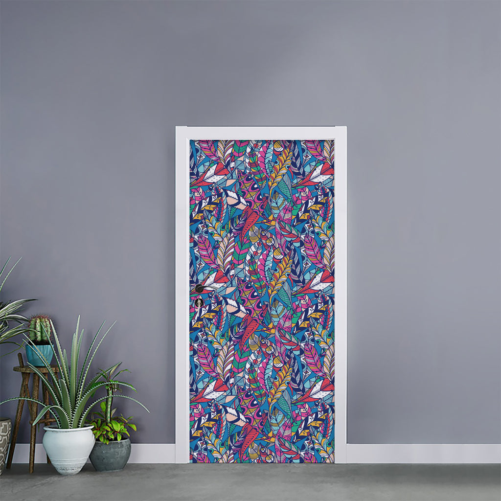 Boho Feather Pattern Print Door Sticker