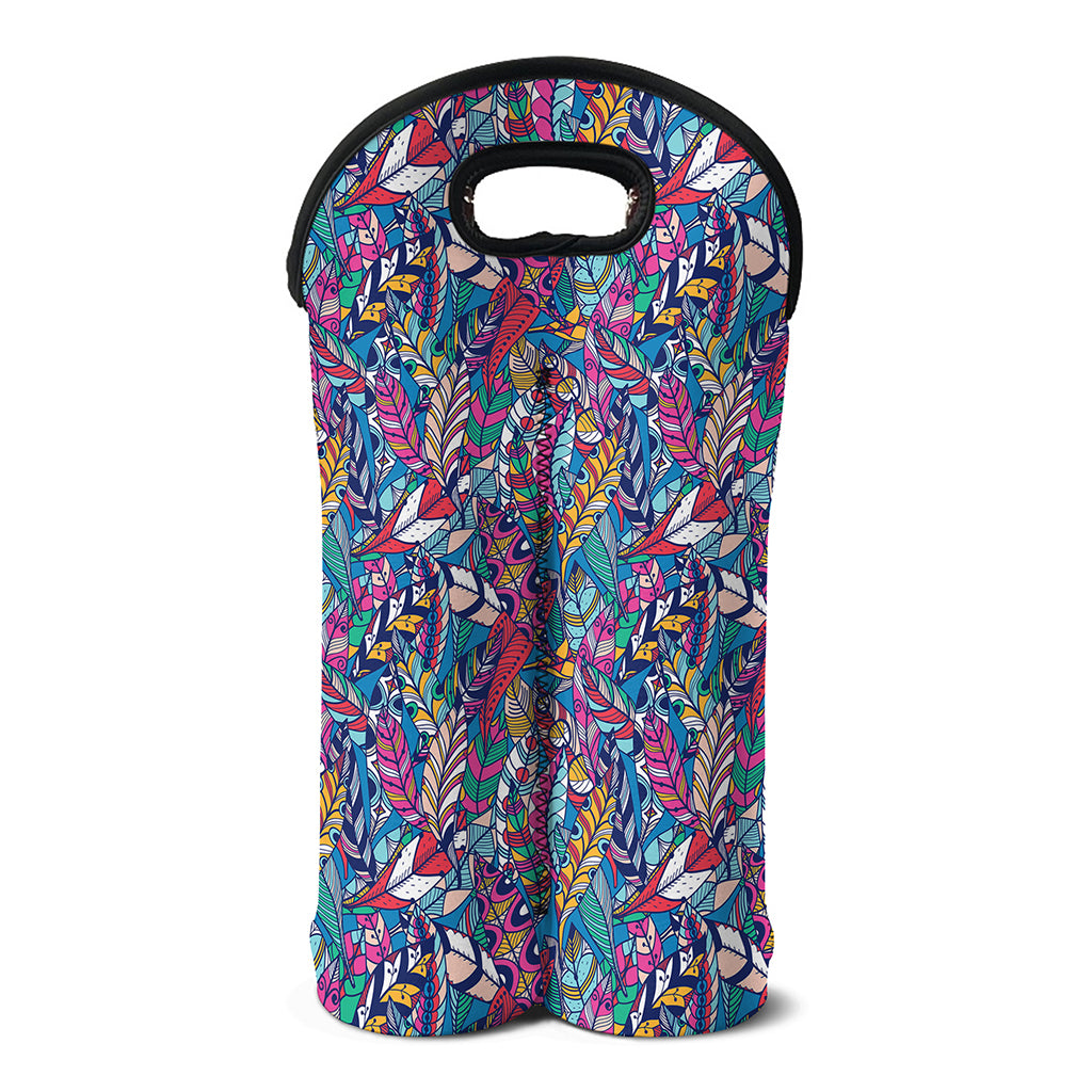 Boho Feather Pattern Print Double Neoprene Wine Tote