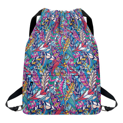 Boho Feather Pattern Print Drawstring Backpack