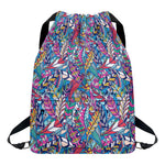 Boho Feather Pattern Print Drawstring Backpack