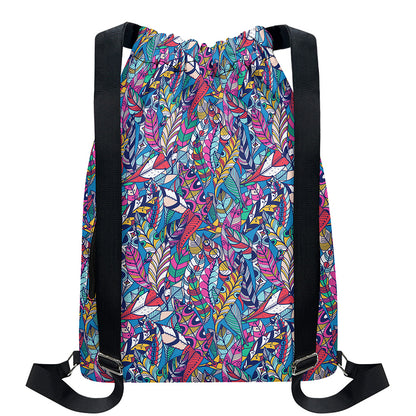 Boho Feather Pattern Print Drawstring Backpack