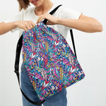 Boho Feather Pattern Print Drawstring Backpack
