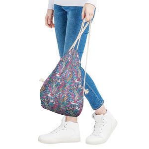 Boho Feather Pattern Print Drawstring Bag