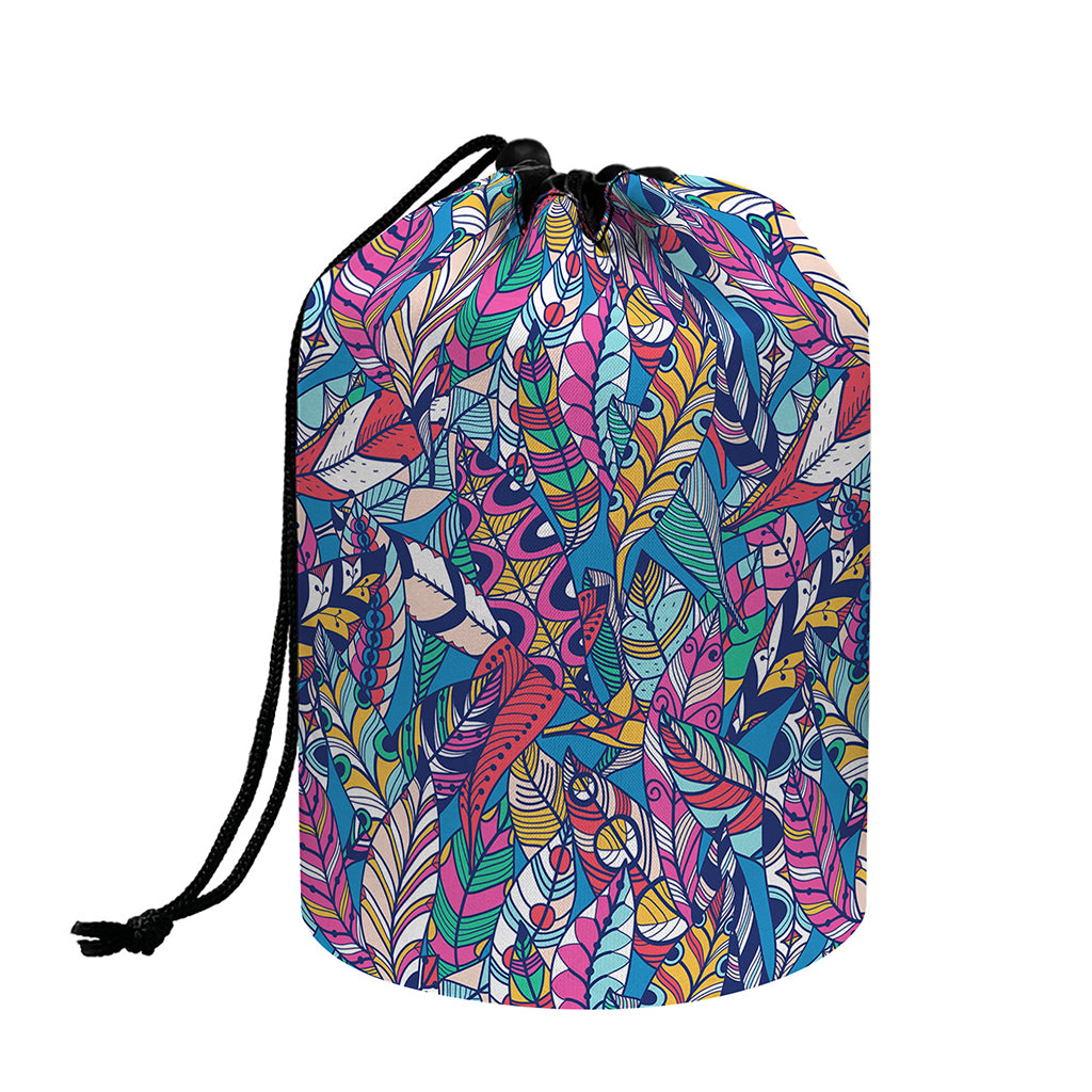 Boho Feather Pattern Print Drawstring Makeup Bag