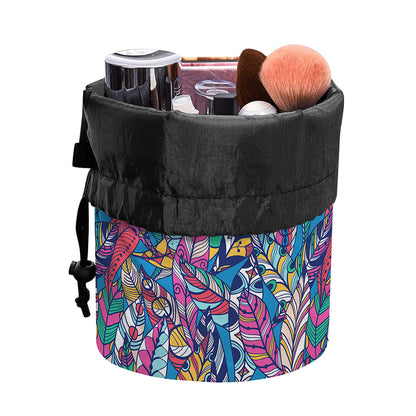 Boho Feather Pattern Print Drawstring Makeup Bag