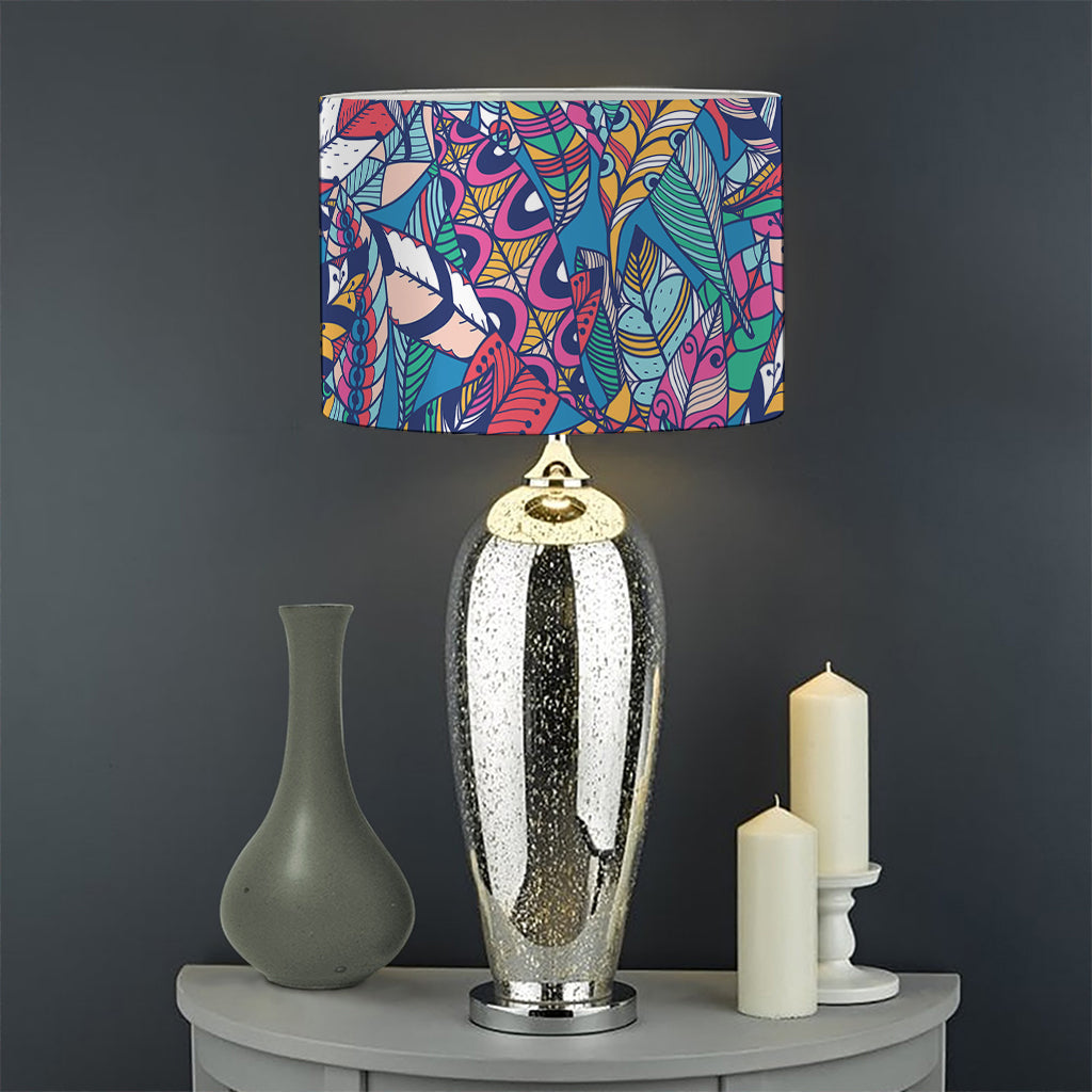 Boho Feather Pattern Print Drum Lamp Shade