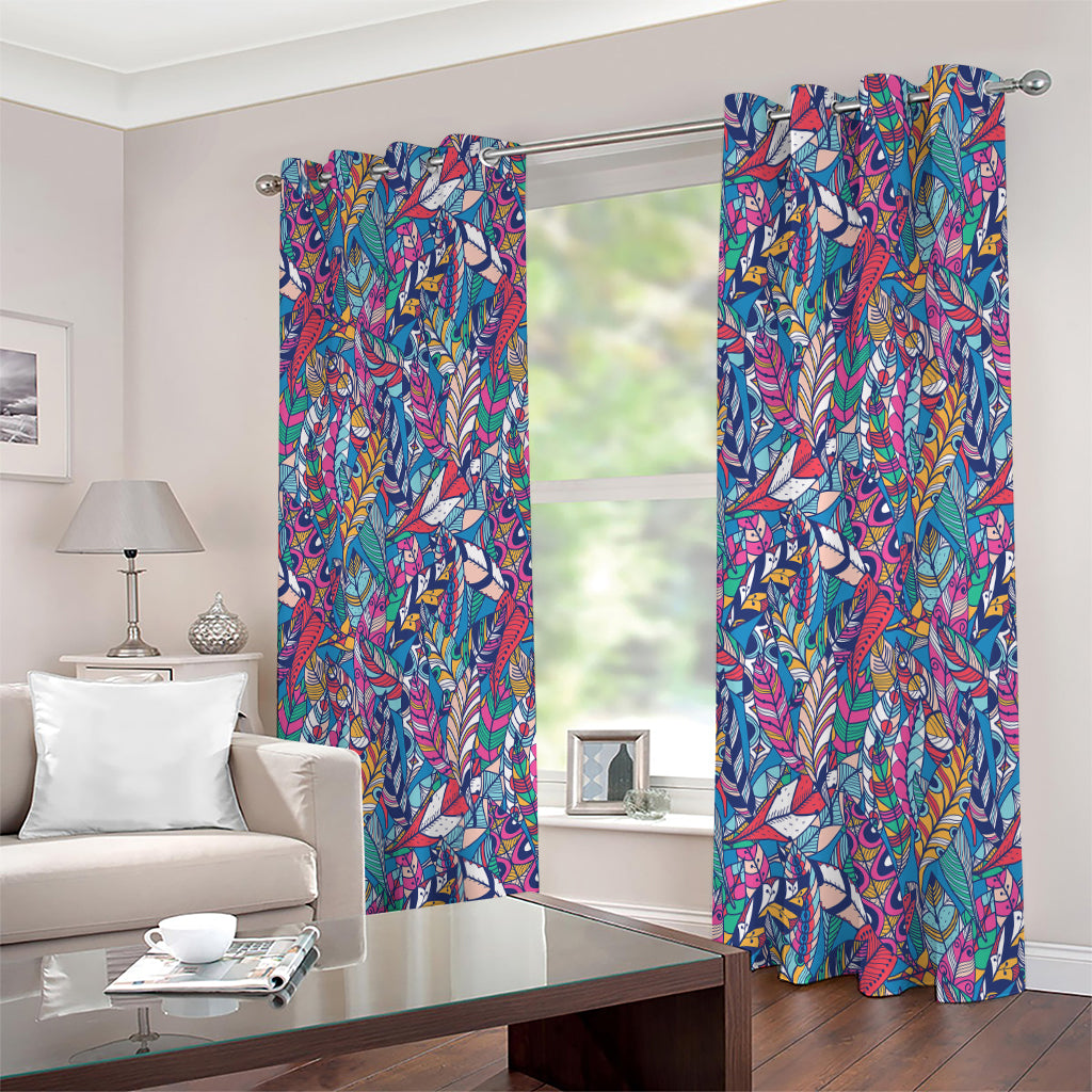 Boho Feather Pattern Print Extra Wide Grommet Curtains