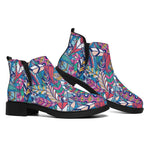 Boho Feather Pattern Print Flat Ankle Boots