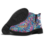 Boho Feather Pattern Print Flat Ankle Boots