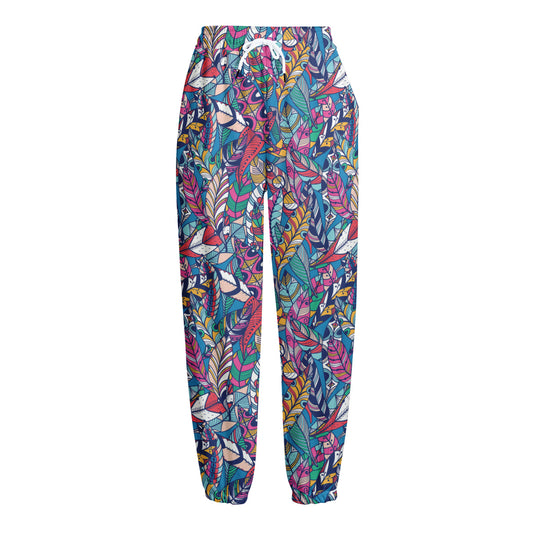 Boho Feather Pattern Print Fleece Lined Knit Pants