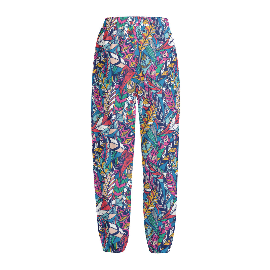 Boho Feather Pattern Print Fleece Lined Knit Pants