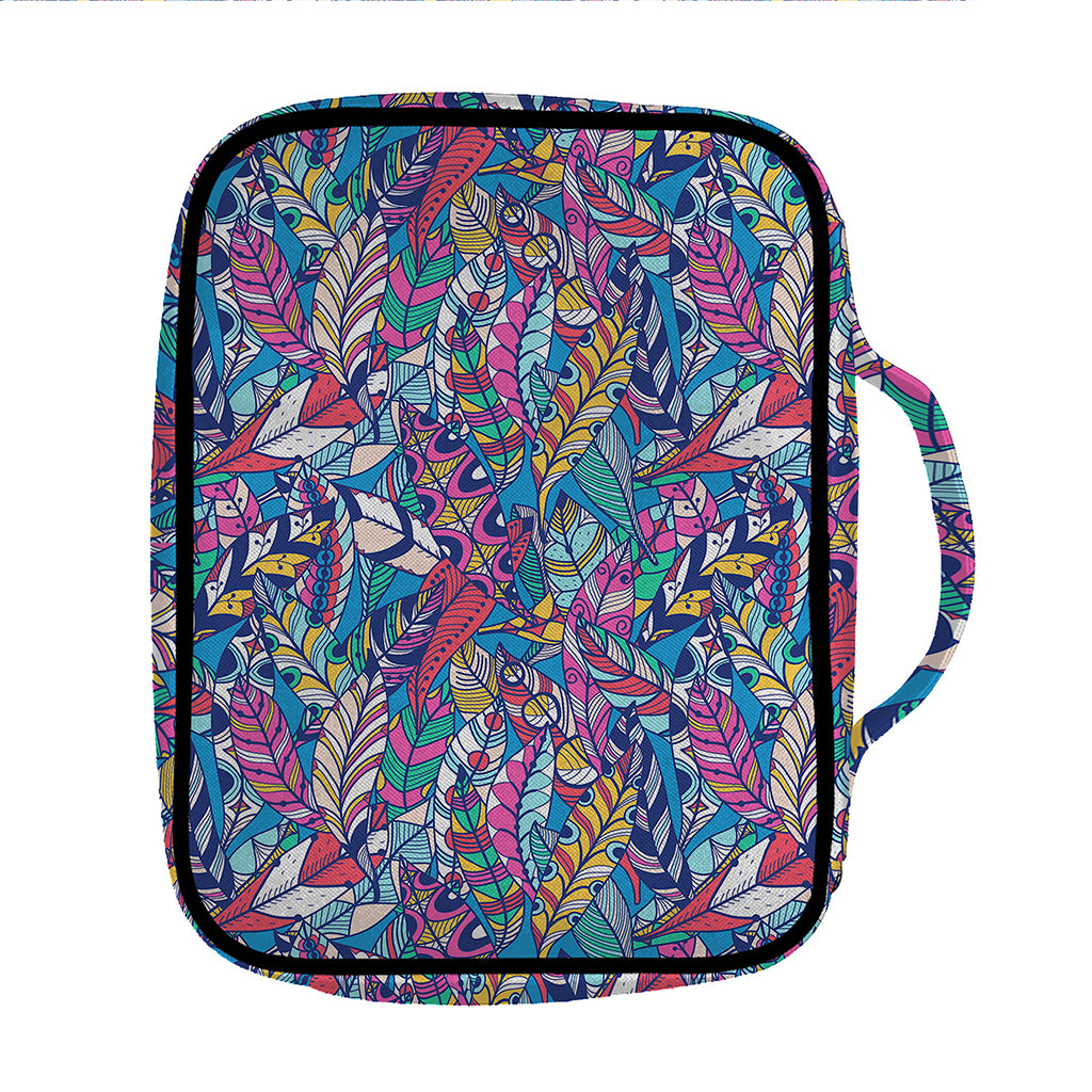 Boho Feather Pattern Print Front Pocket Bible Bag