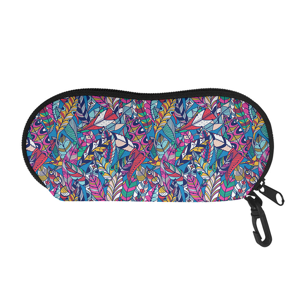 Boho Feather Pattern Print Glasses Case