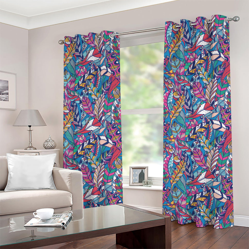 Boho Feather Pattern Print Grommet Curtains