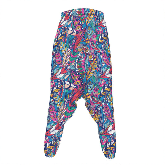 Boho Feather Pattern Print Hammer Pants