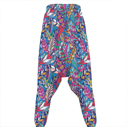 Boho Feather Pattern Print Hammer Pants