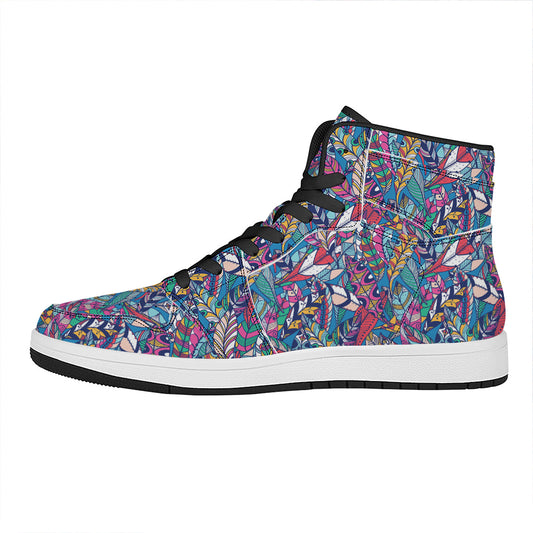 Boho Feather Pattern Print High Top Leather Sneakers