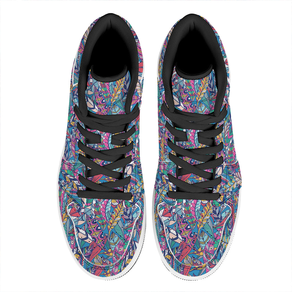 Boho Feather Pattern Print High Top Leather Sneakers