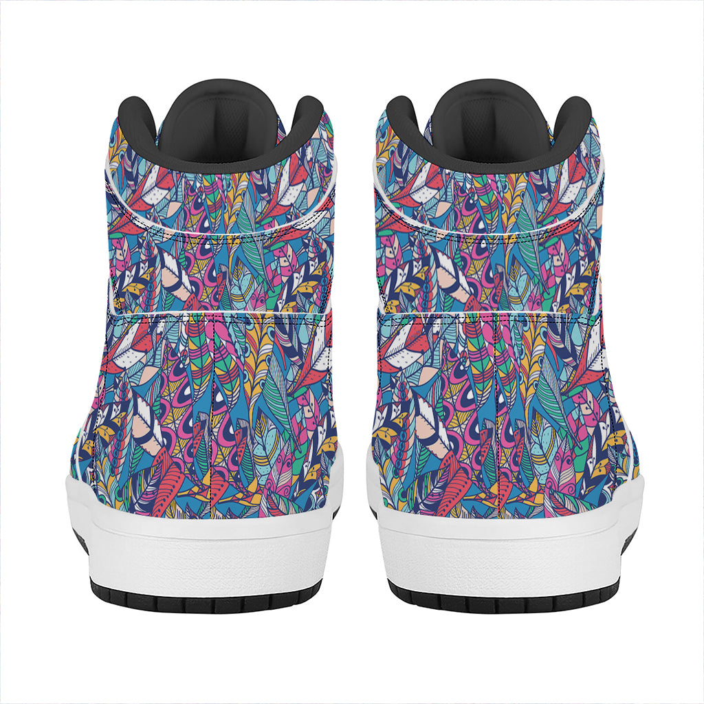 Boho Feather Pattern Print High Top Leather Sneakers