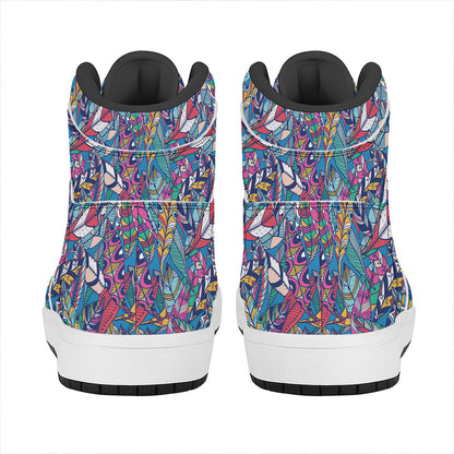 Boho Feather Pattern Print High Top Leather Sneakers