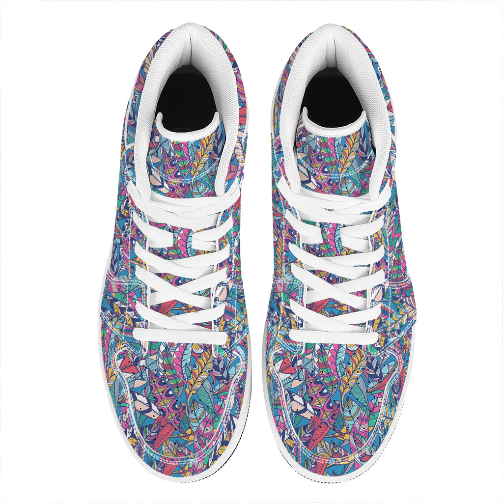 Boho Feather Pattern Print High Top Leather Sneakers