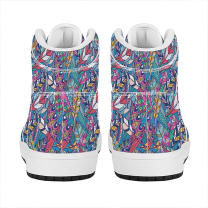 Boho Feather Pattern Print High Top Leather Sneakers