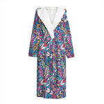 Boho Feather Pattern Print Hooded Bathrobe