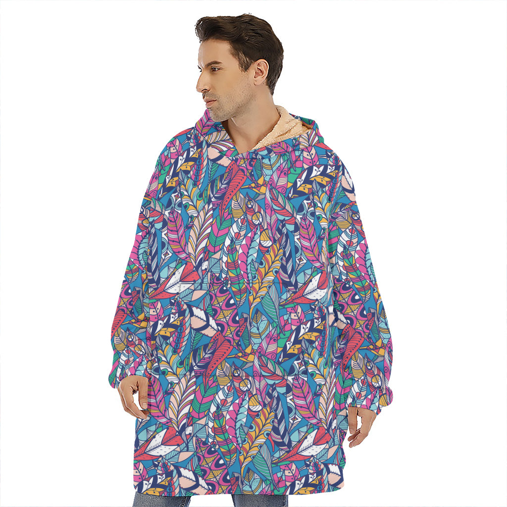 Boho Feather Pattern Print Hoodie Blanket