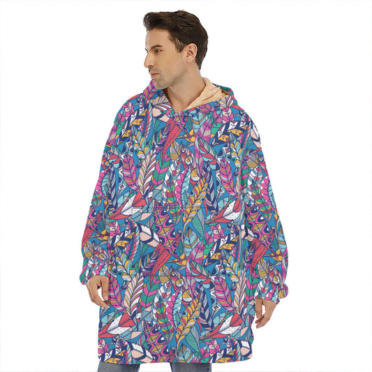Boho Feather Pattern Print Hoodie Blanket
