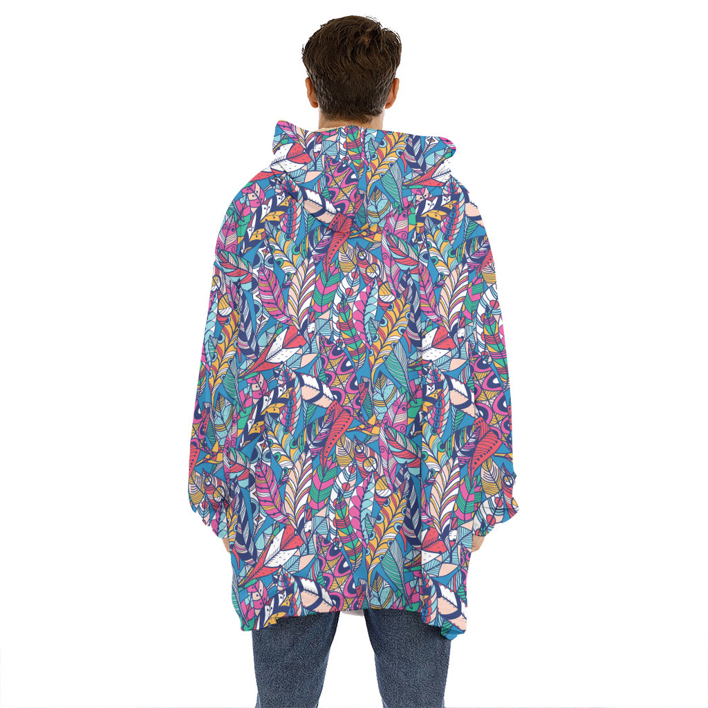 Boho Feather Pattern Print Hoodie Blanket