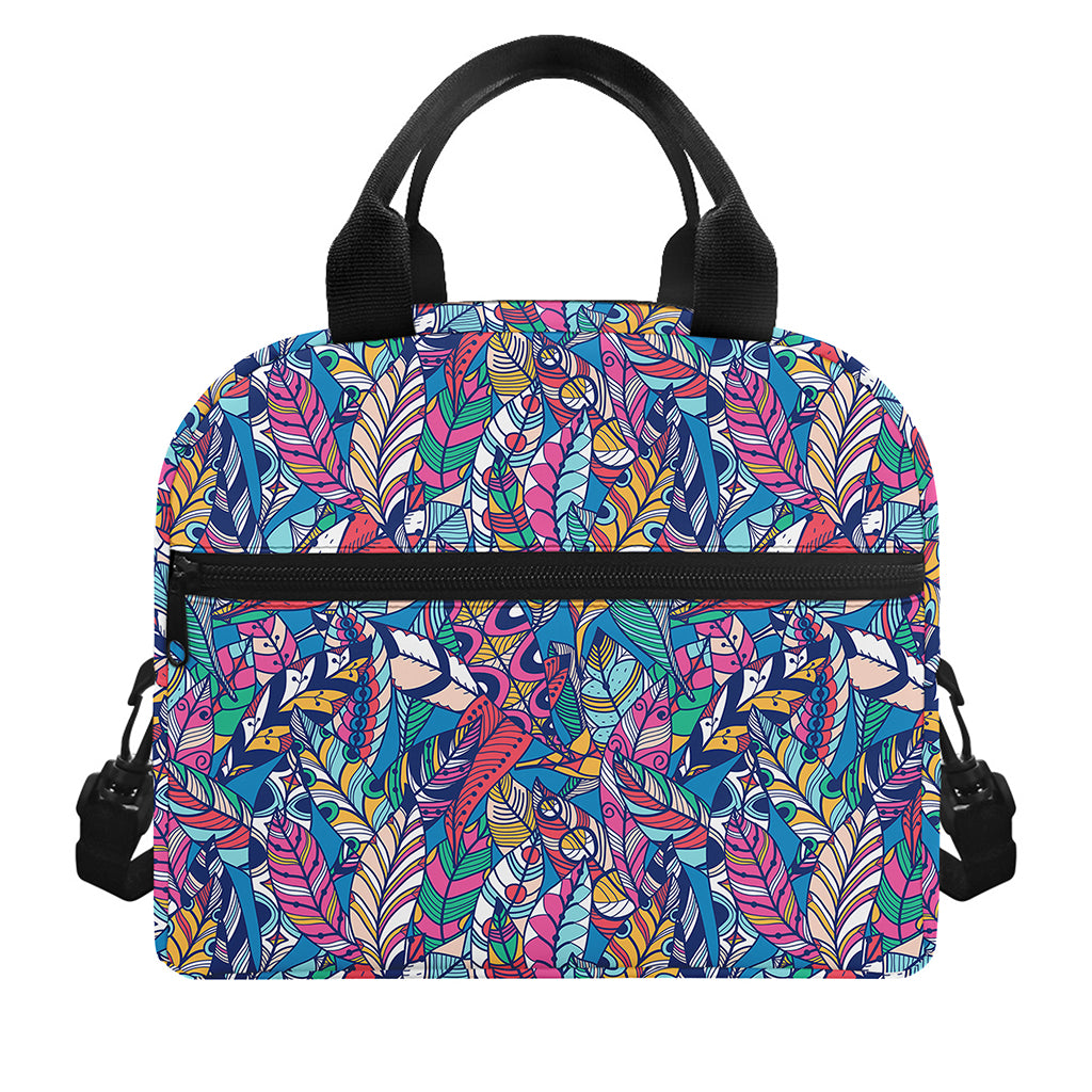 Boho Feather Pattern Print Insulated Lunch Bag