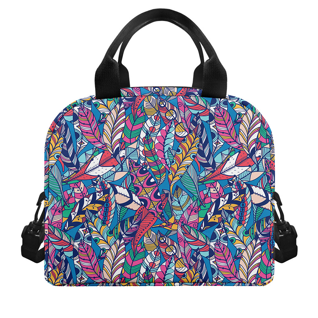 Boho Feather Pattern Print Insulated Lunch Bag