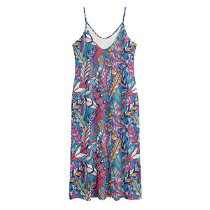 Boho Feather Pattern Print Jersey Midi Cami Dress