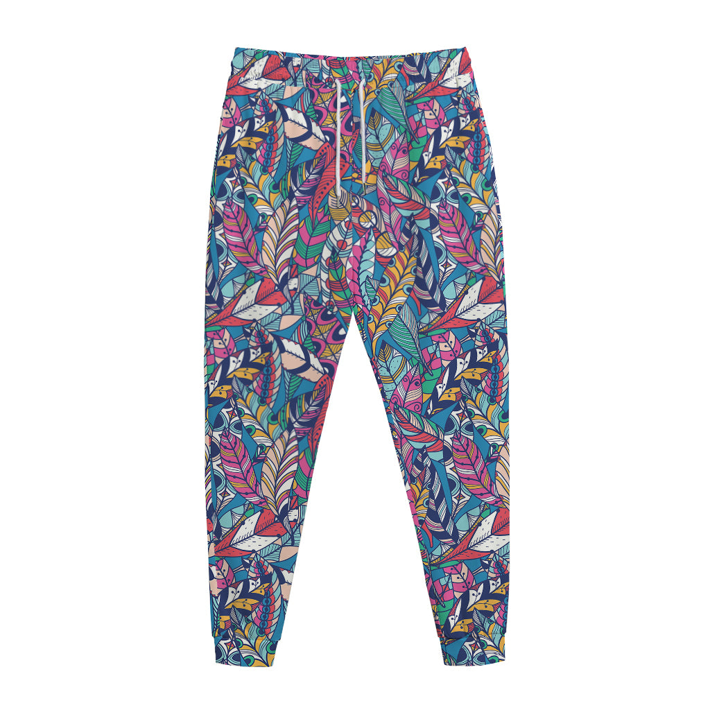 Boho Feather Pattern Print Jogger Pants