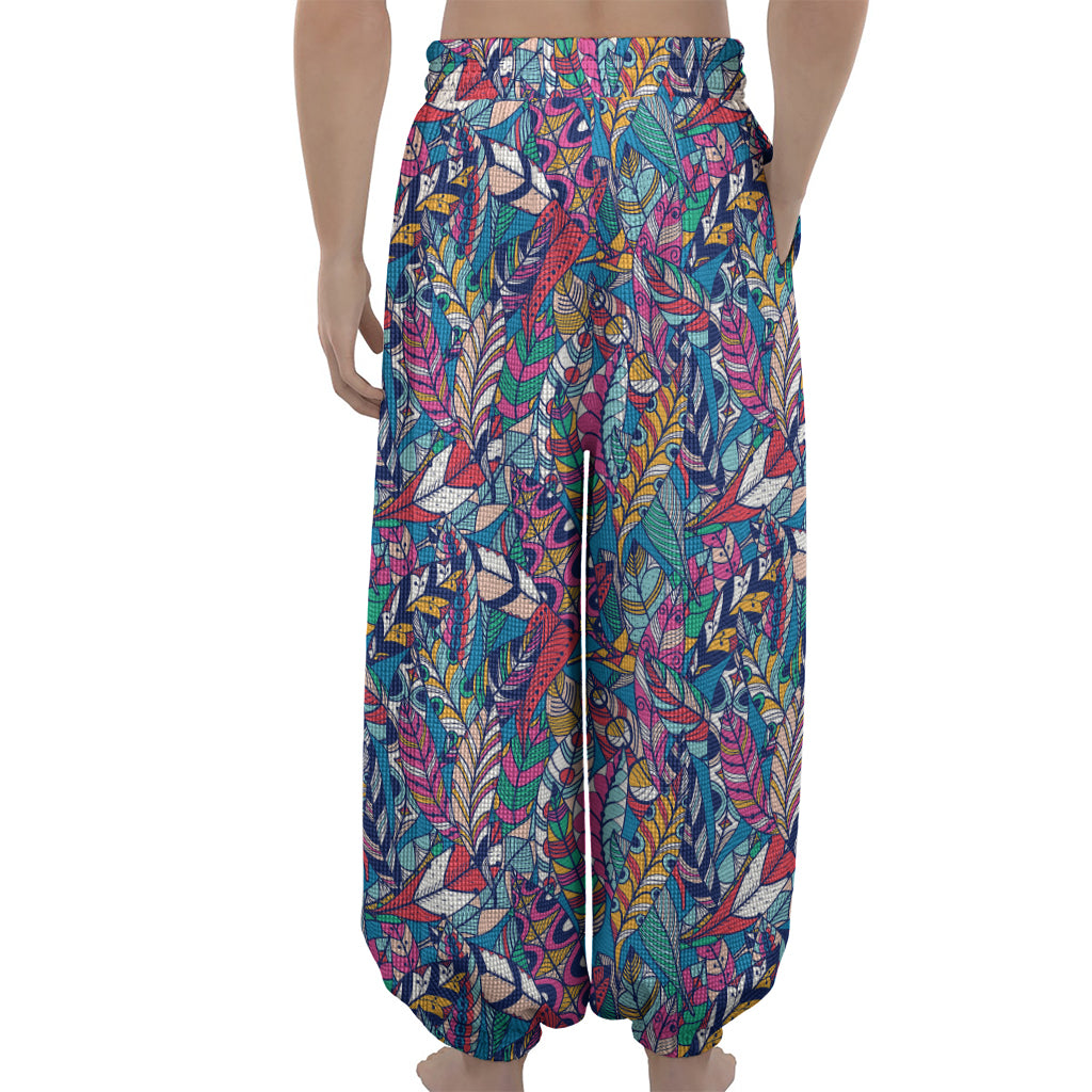 Boho Feather Pattern Print Lantern Pants