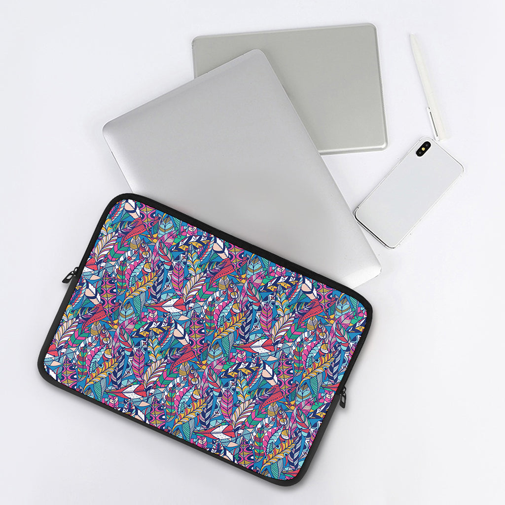 Boho Feather Pattern Print Laptop Sleeve