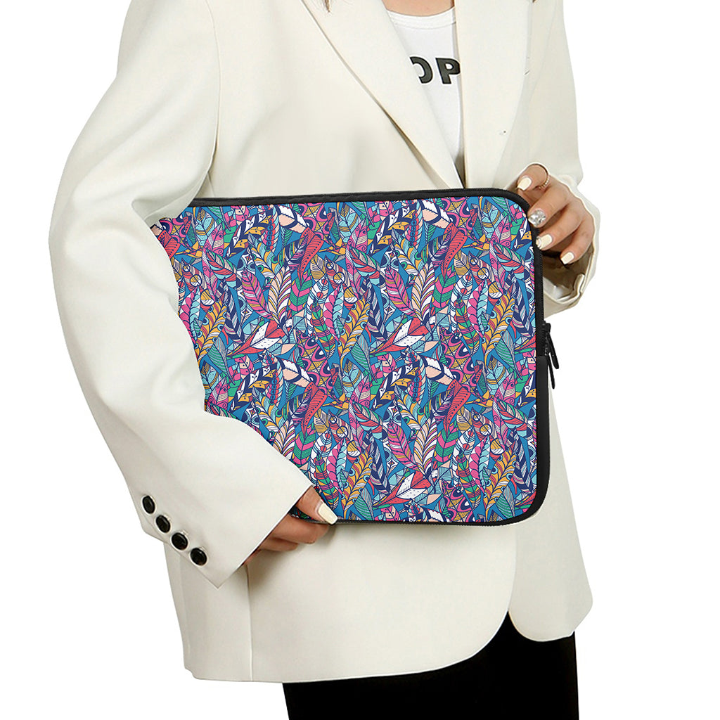 Boho Feather Pattern Print Laptop Sleeve