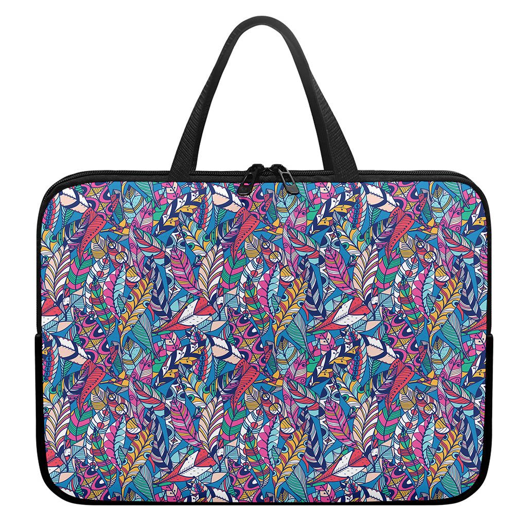 Boho Feather Pattern Print Laptop Sleeve With Handle