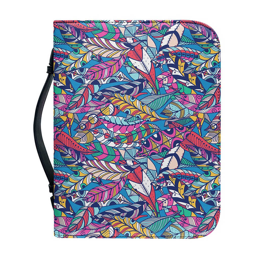 Boho Feather Pattern Print Leather Bible Cover