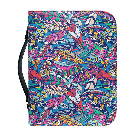 Boho Feather Pattern Print Leather Bible Cover
