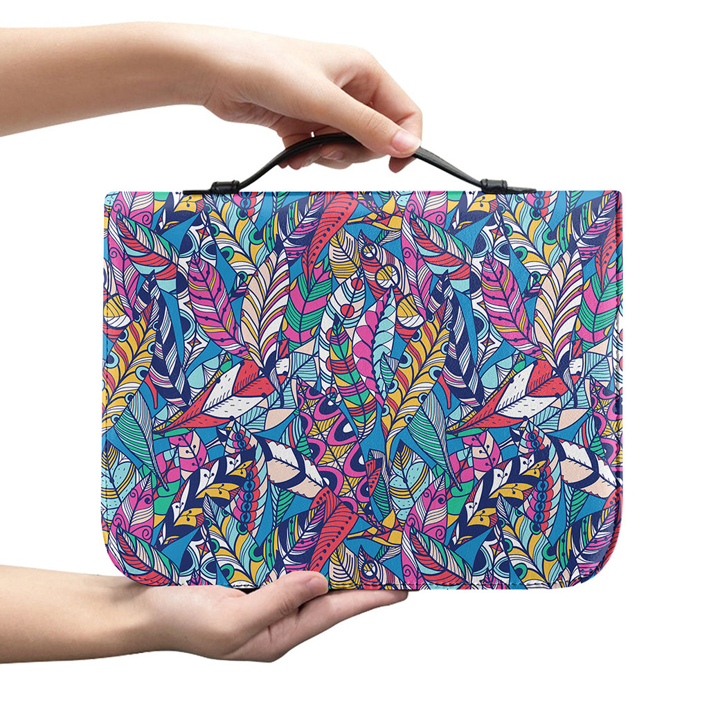 Boho Feather Pattern Print Leather Bible Cover