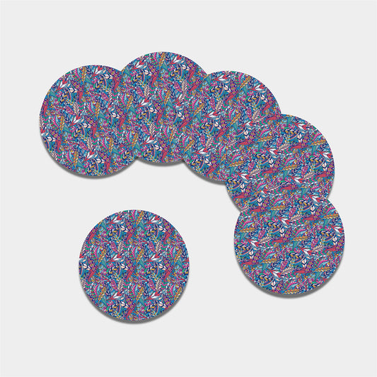 Boho Feather Pattern Print Leather Coaster Set
