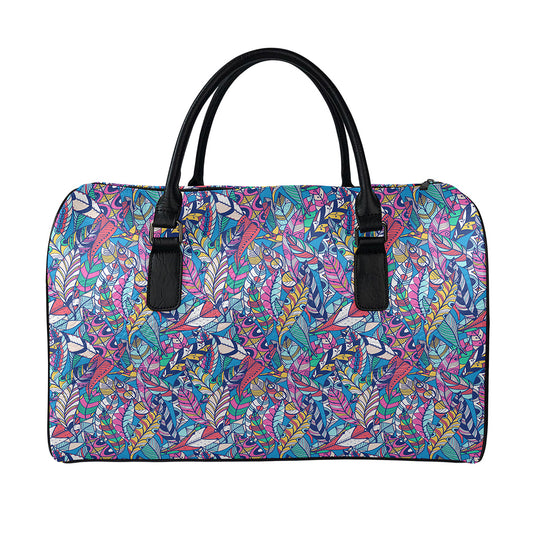 Boho Feather Pattern Print Leather Duffle Bag