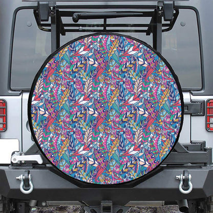 Boho Feather Pattern Print Leather Spare Tire Cover